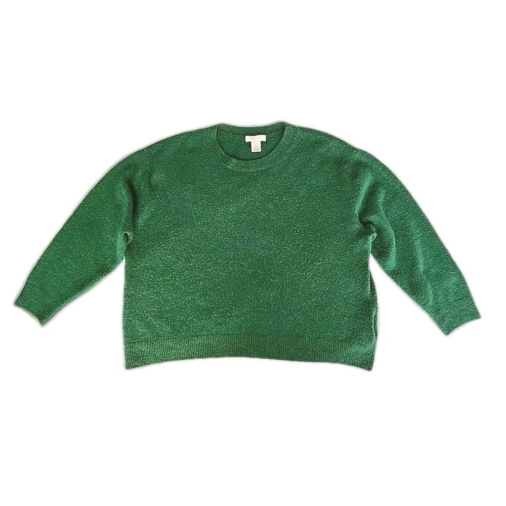 H&M Y2K Women's Large 3/4 Sleeve Wool/Poly‎ Blend Pullover Emerald Green Sweater